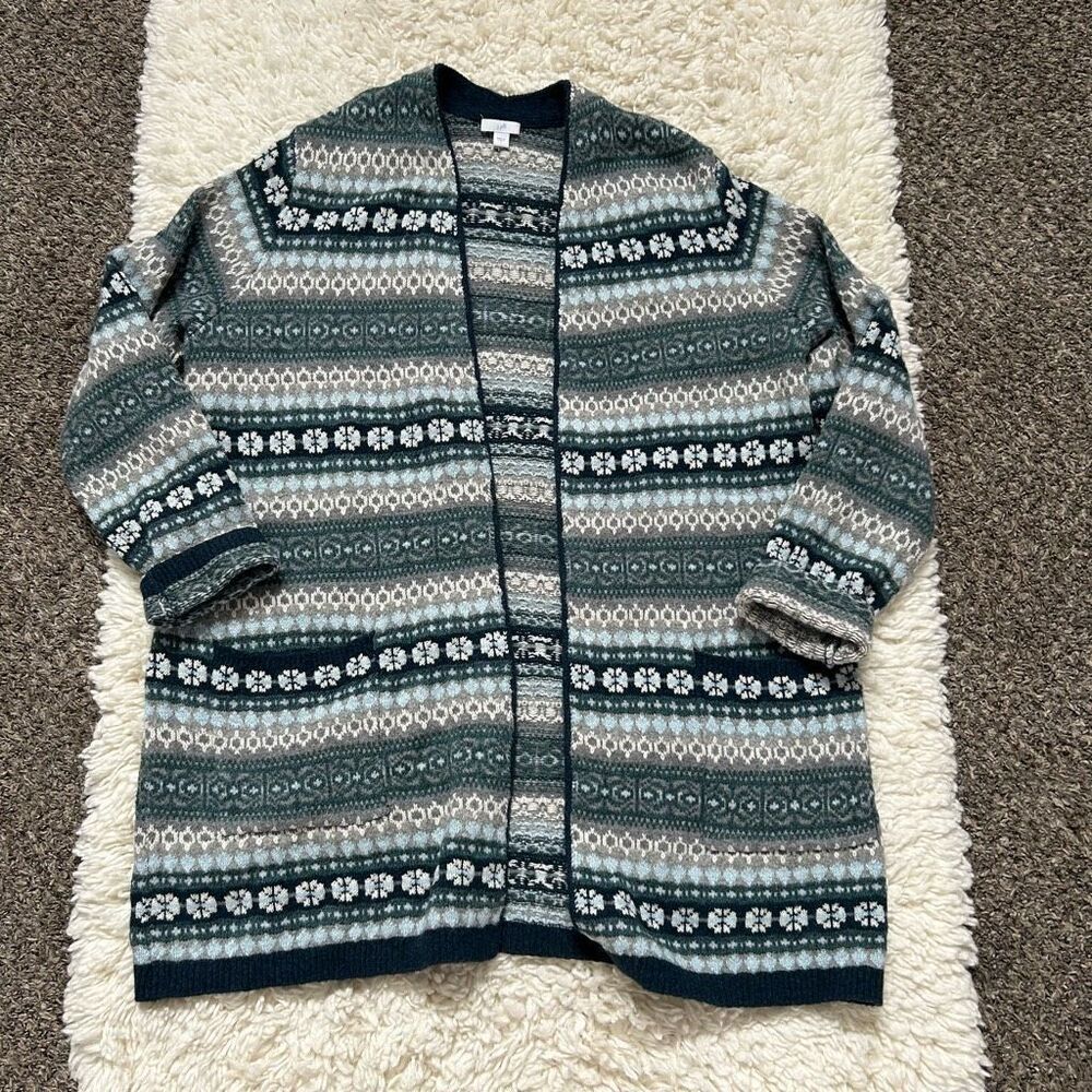 J. Jill Nordic Fair Isle Longline Duster Cardigan Sweater Size Large